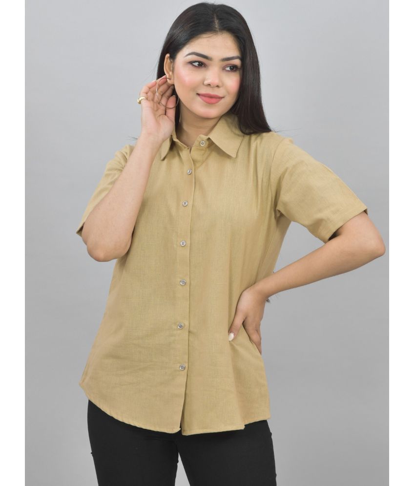     			QuaClo Beige Cotton Women's Shirt Style Top ( Pack of 1 )