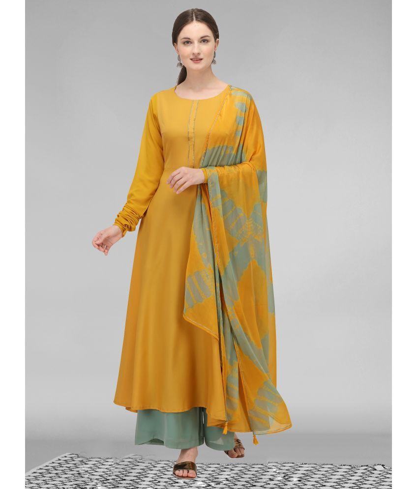     			THE FAB FACTORY Crepe Solid Flared Women's Kurti with Dupatta - Mustard ( Pack of 1 )