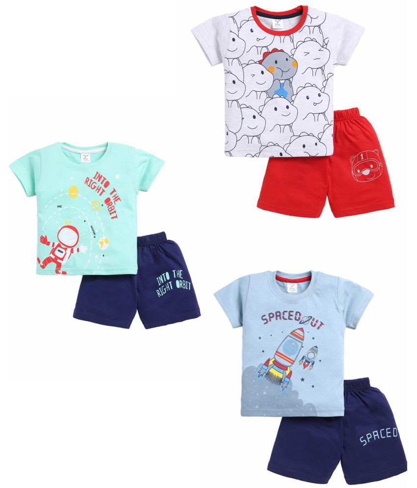     			Todd N Teen Multi Cotton Baby Boy T-Shirt & Shorts ( Pack of 3 )