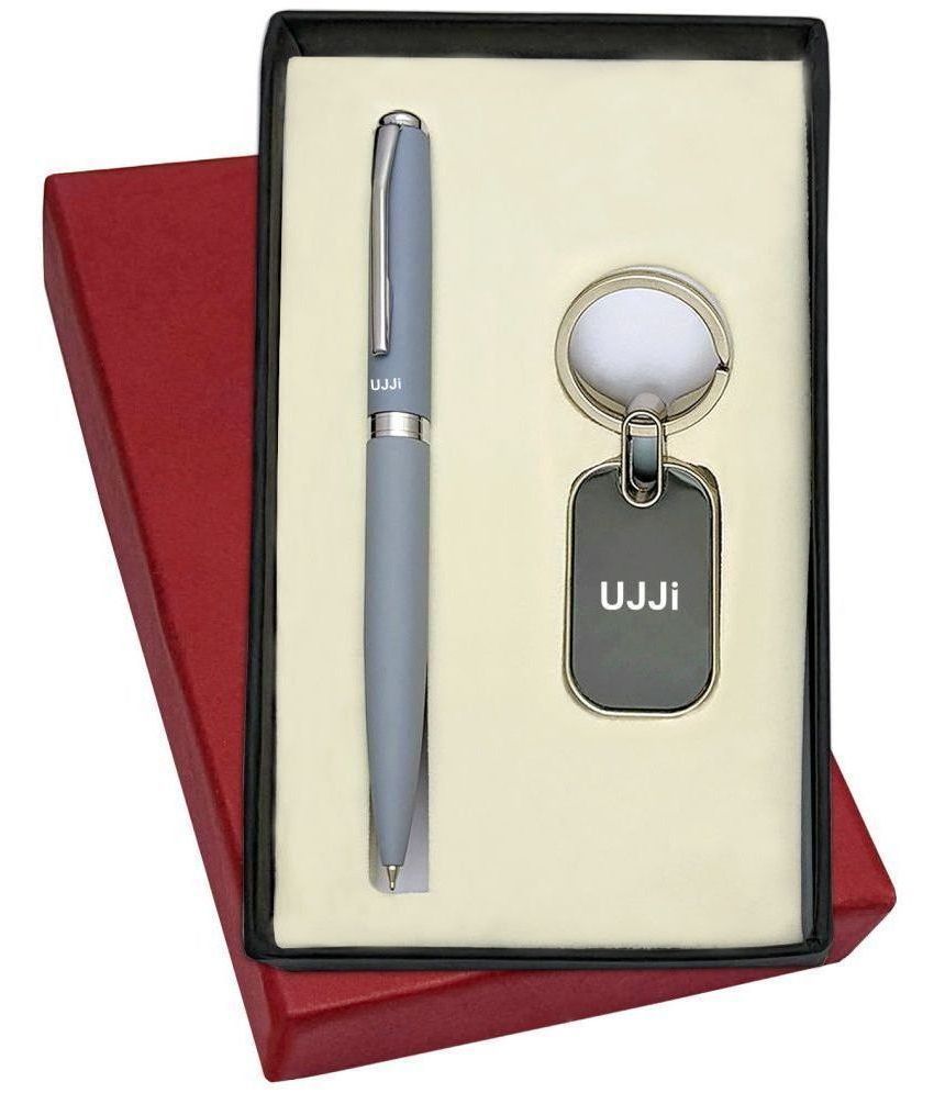     			UJJi 2in1 Set in Matte Grey Color Ball Point Pen and Keychain