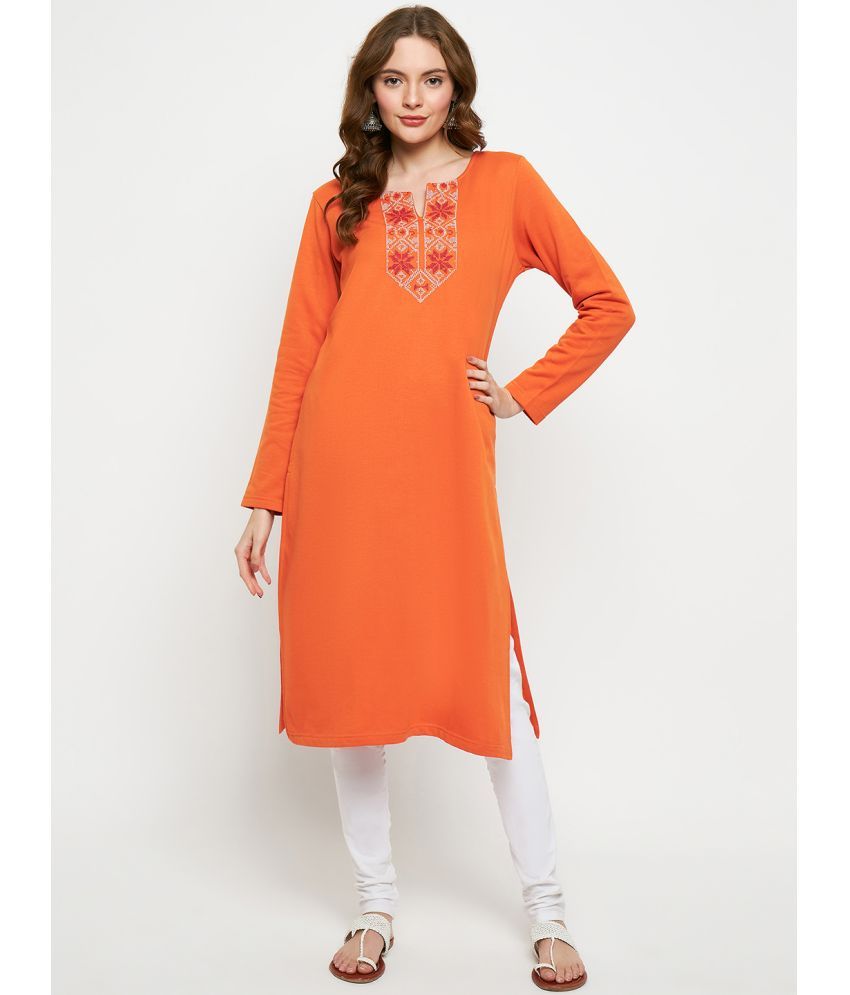     			VIAZAA Woollen Printed Straight Women's Kurti - Orange ( Pack of 1 )