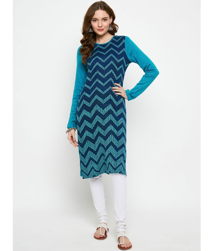     			VIAZAA Woollen Self Design Straight Women's Kurti - Blue ( Pack of 1 )