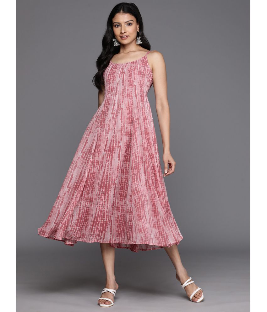     			Varanga Georgette Printed Midi Women's Fit & Flare Dress - Pink ( Pack of 1 )