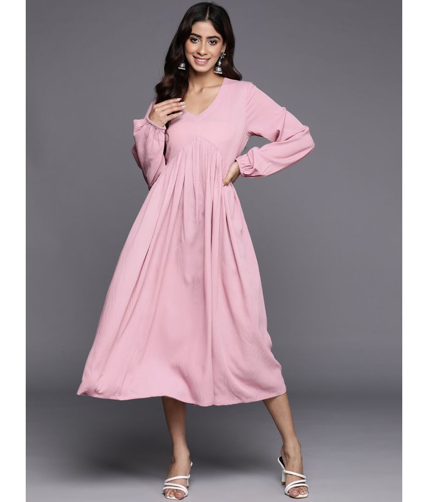     			Varanga Viscose Solid Midi Women's A-line Dress - Pink ( Pack of 1 )