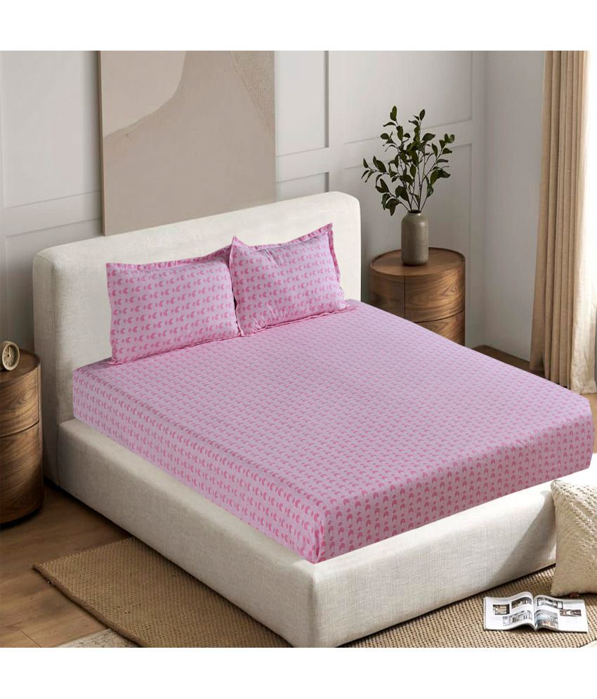     			Welhouse India Cotton Geometric 1 Double Bedsheet with 2 Pillow Covers - Pink