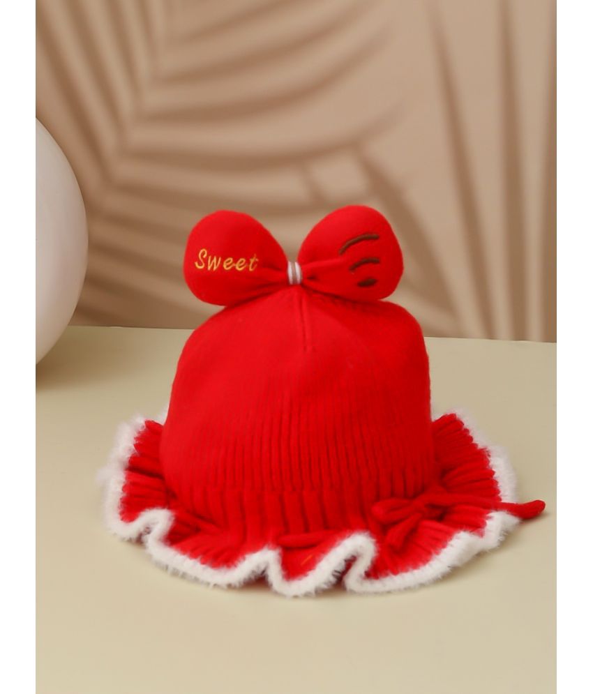     			Yellow Bee Knitted Cloche Hat with Bow for Girls, Red