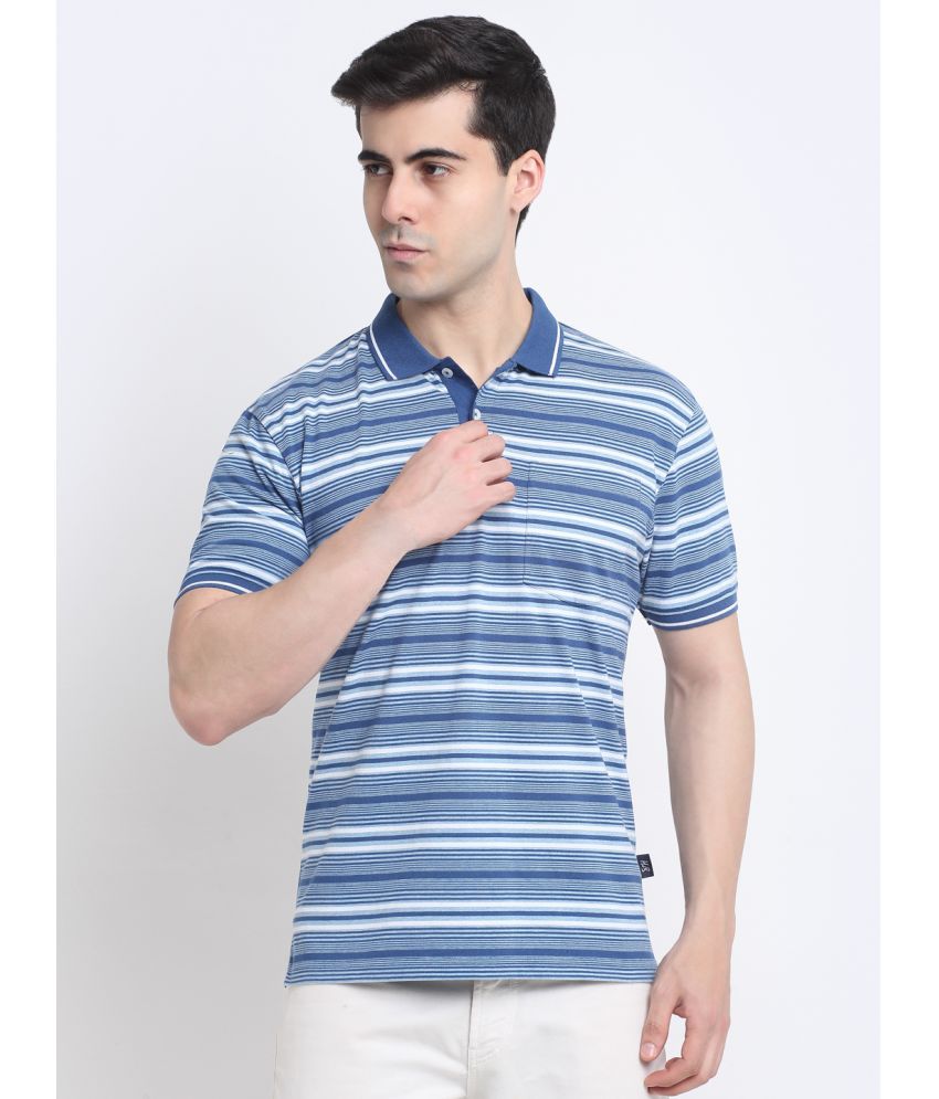     			HARBOR N BAY Cotton Blend Regular Fit Striped Half Sleeves Men's Polo T Shirt - Blue ( Pack of 1 )