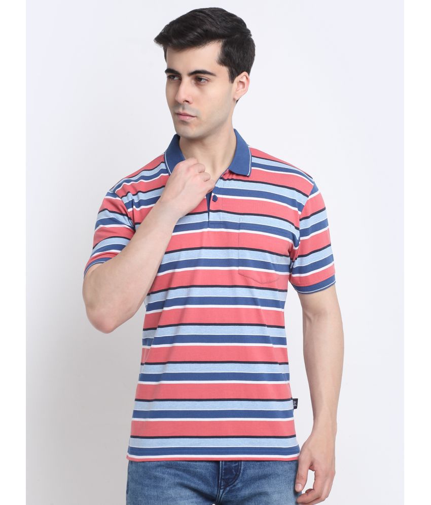     			HARBOR N BAY Cotton Blend Regular Fit Striped Half Sleeves Men's Polo T Shirt - Coral ( Pack of 1 )