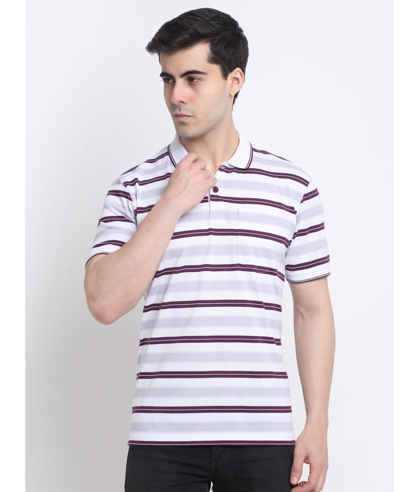     			HARBOR N BAY Cotton Blend Regular Fit Striped Half Sleeves Men's Polo T Shirt - White ( Pack of 1 )