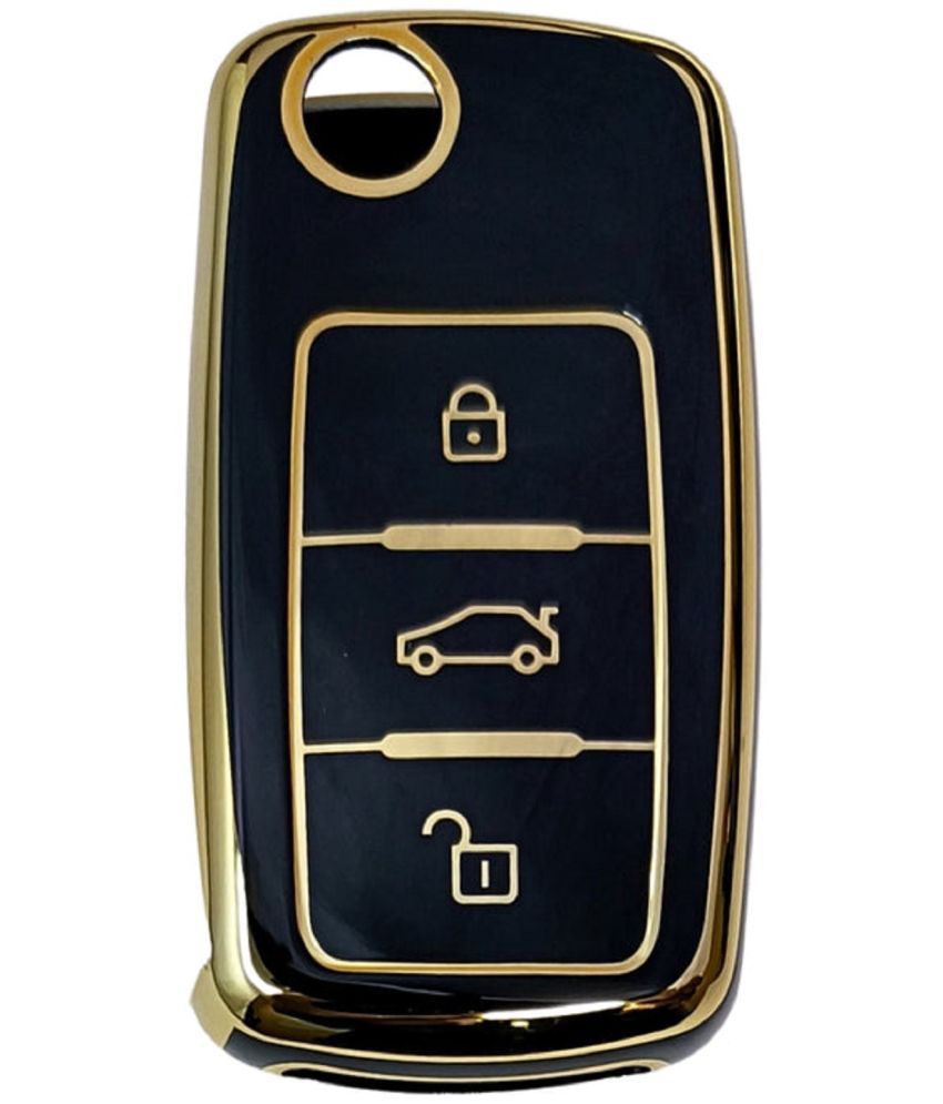     			TANTRA TPU Key Cover Compatible with Skoda & Volkswagen Cars Slavia | Kushaq | Octavia | Virtus | Taigun | Tiguan | T ROC 3 Button Flip Key (Black)