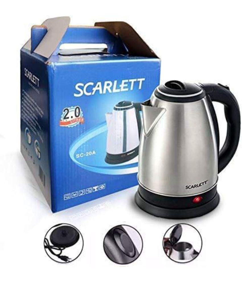     			Gatih Electric Scarlett Kettle 2 Ltr Metal Polish Block Steel Tea Coffee Maker Heater Water Boiler Tea Pot 1 no.s