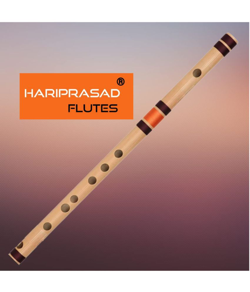     			HARIPRASAD flute musical instrument original for Beginner C scale/natural right handed bamboo bansuri 19 Inch approx. (Brown+Orange)