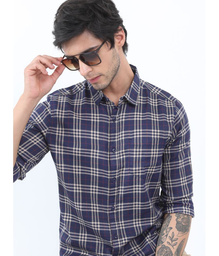     			Ketch Cotton Blend Slim Fit Checks Full Sleeves Men's Casual Shirt - Navy Blue ( Pack of 1 )