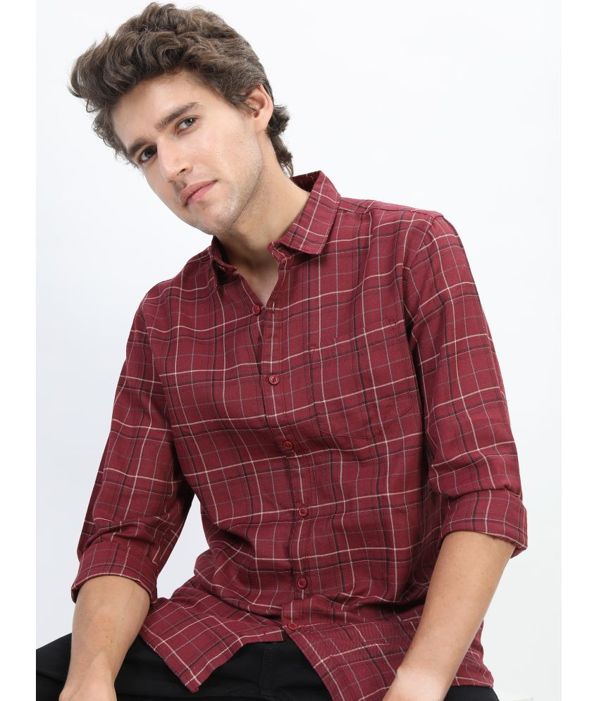     			Ketch Cotton Blend Slim Fit Checks Full Sleeves Men's Casual Shirt - Maroon ( Pack of 1 )