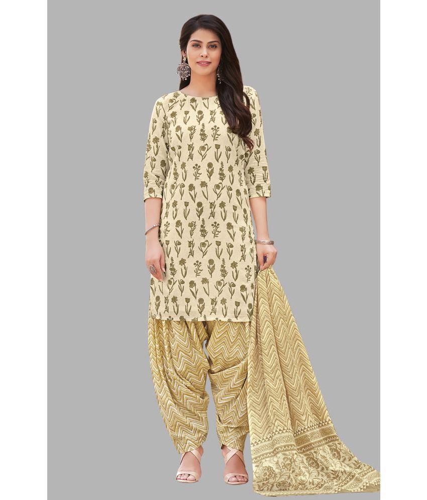     			SIMMU Unstitched Cotton Printed Dress Material - Beige ( Pack of 1 )