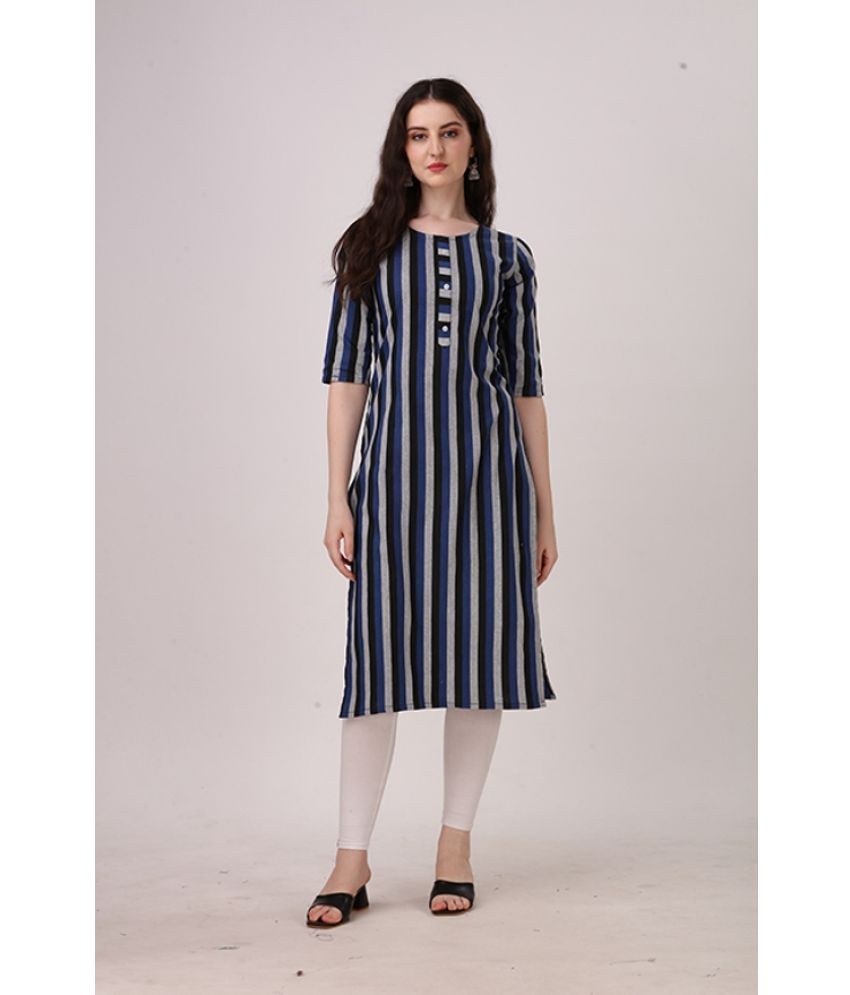     			VINHSCAPE Cotton Striped Straight Women's Kurti - Navy Blue ( Pack of 1 )