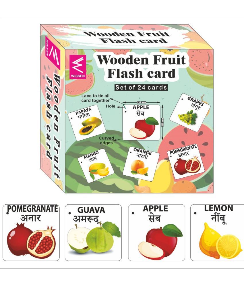     			WISSEN Wooden (MDF) Fruits  Learning Flash card with lacing thread.