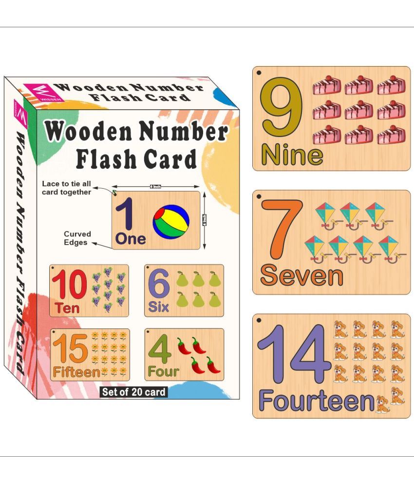     			WISSEN Wooden MDF Numbers 1-20 Learning Flash Cards with Lacing Thread for Kids 2 years