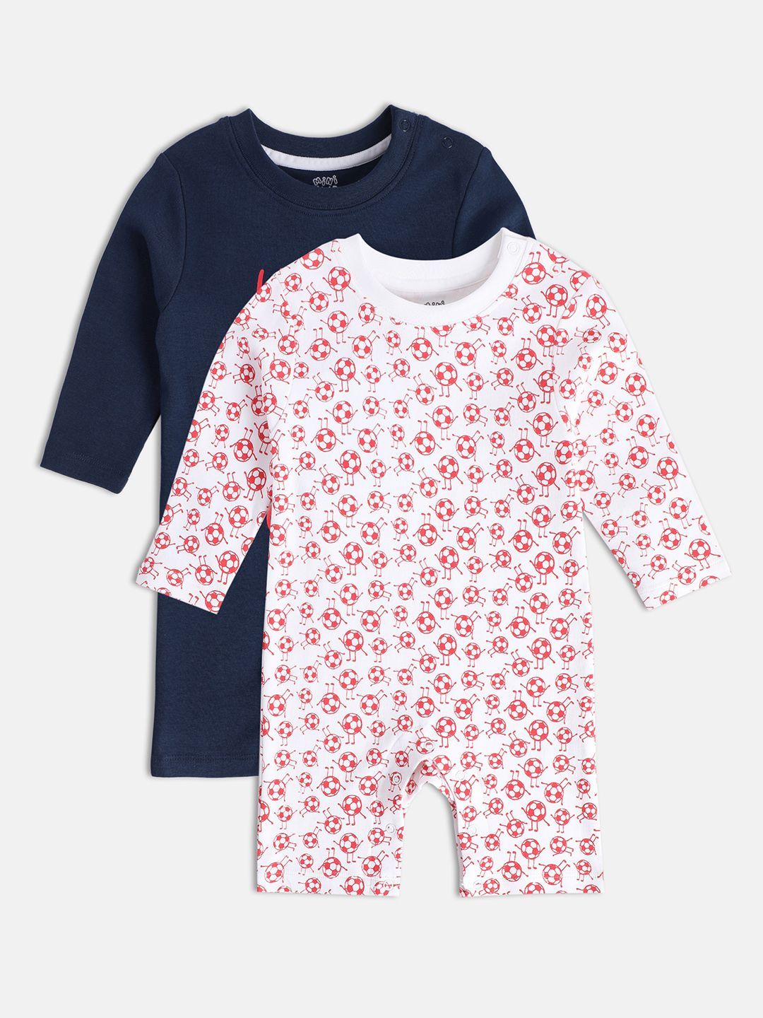     			miniklub Multicolor Cotton Rompers For Baby Boy ( Pack of 2 )