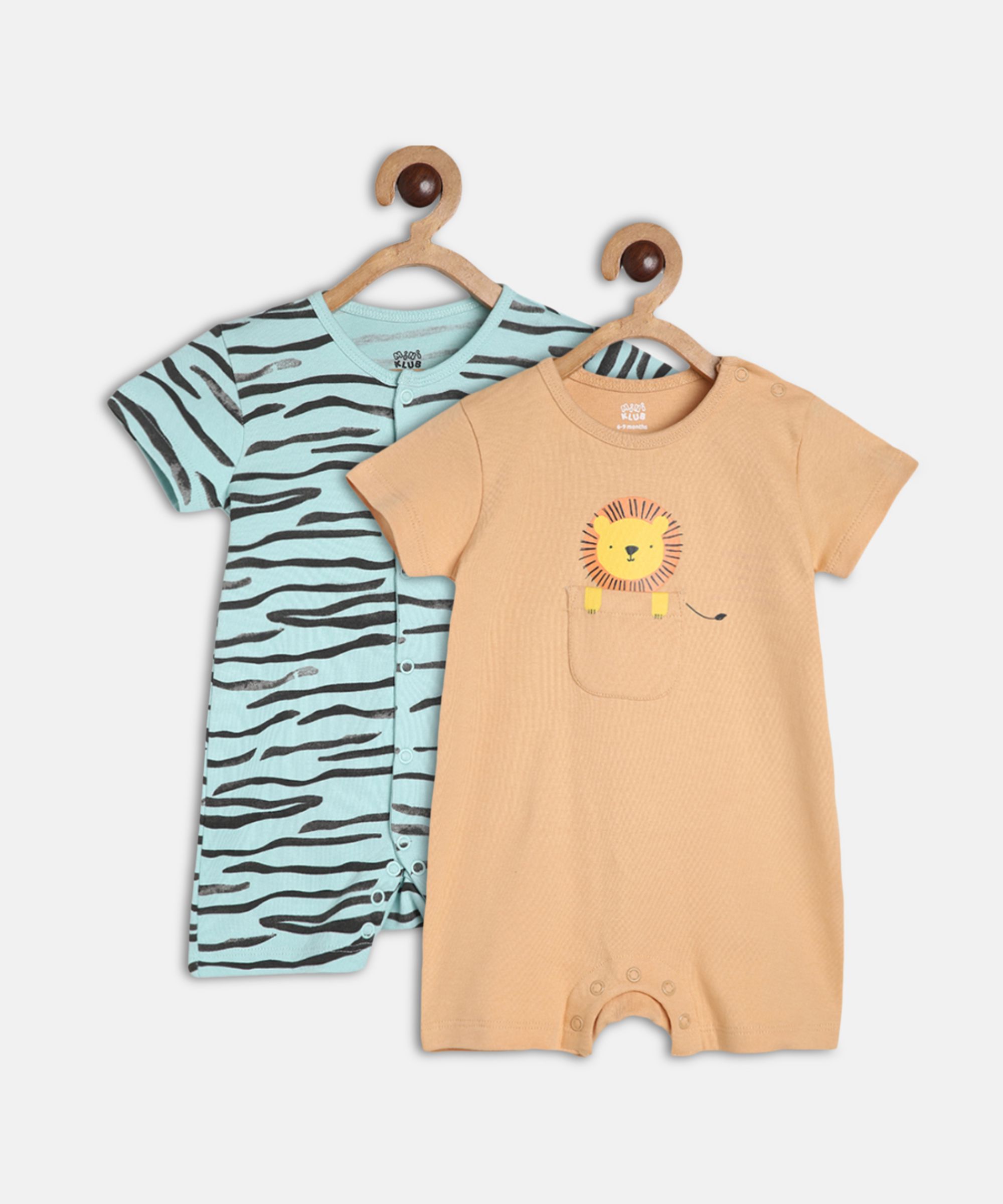     			miniklub Multicolor Cotton Rompers For Baby Boy ( Pack of 2 )