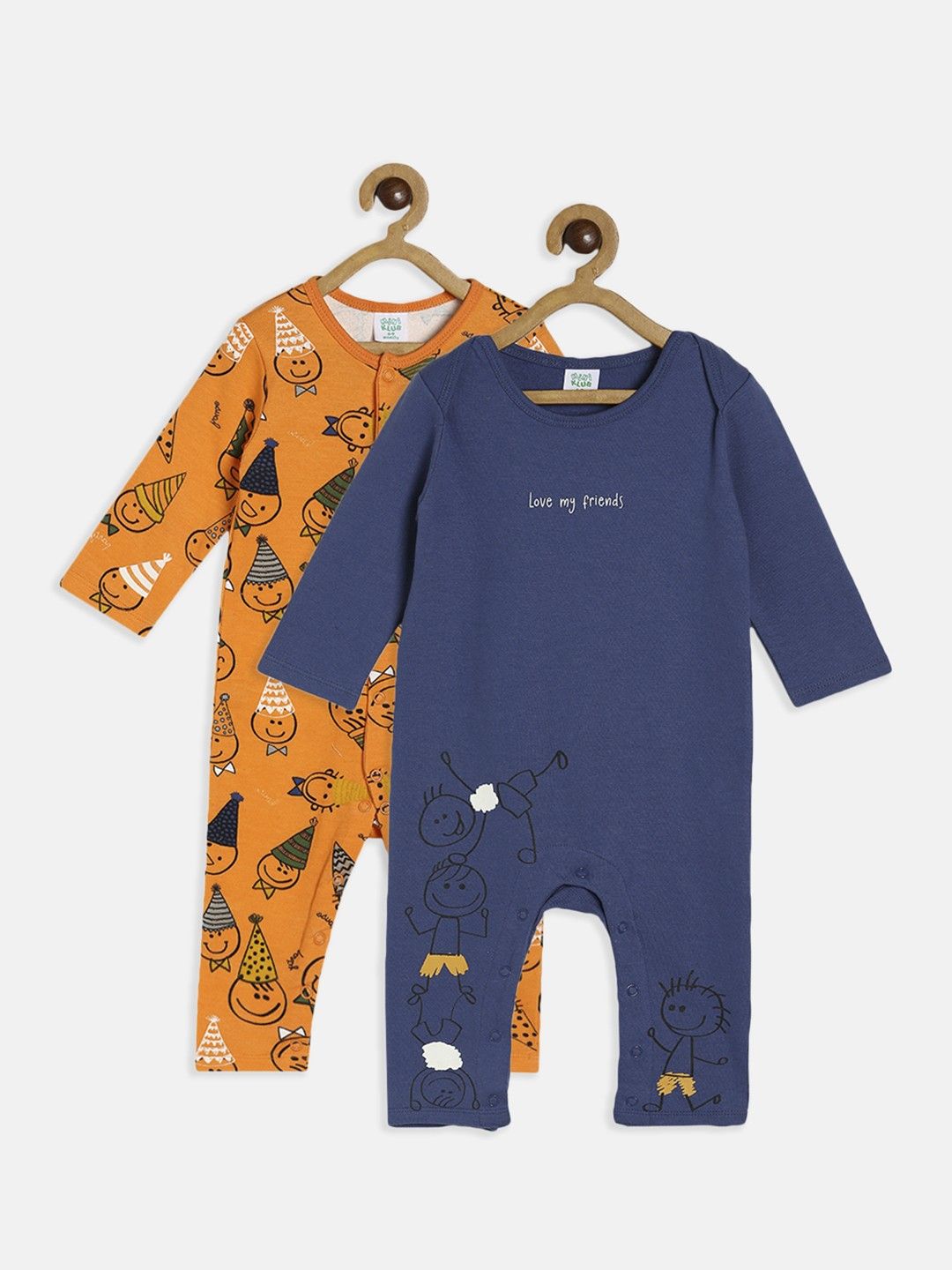     			miniklub Multicolor Cotton Rompers For Baby Boy ( Pack of 2 )