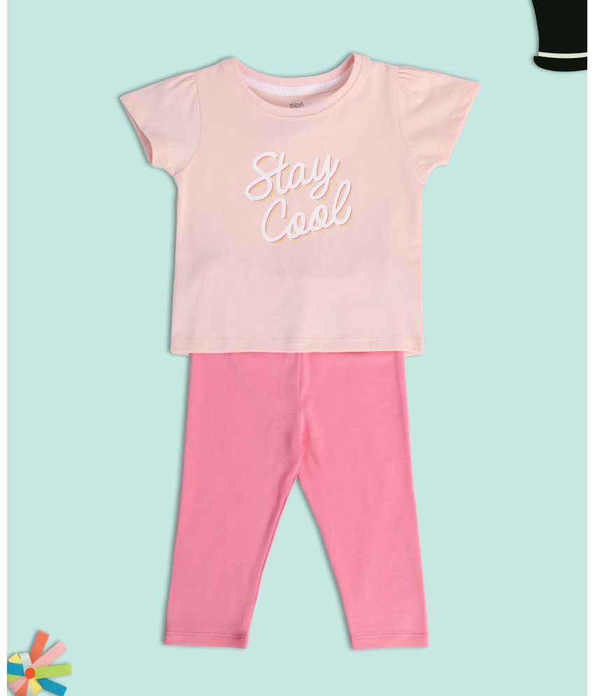     			miniklub Pink Cotton Baby Girl Top & Trouser ( Pack of 2 )