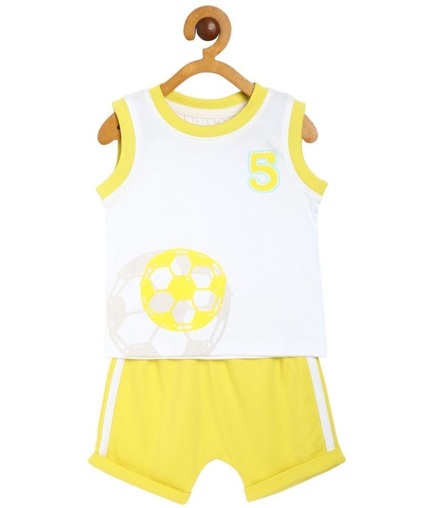     			miniklub Yellow Cotton Baby Boy T-Shirt & Shorts ( Pack of 2 )