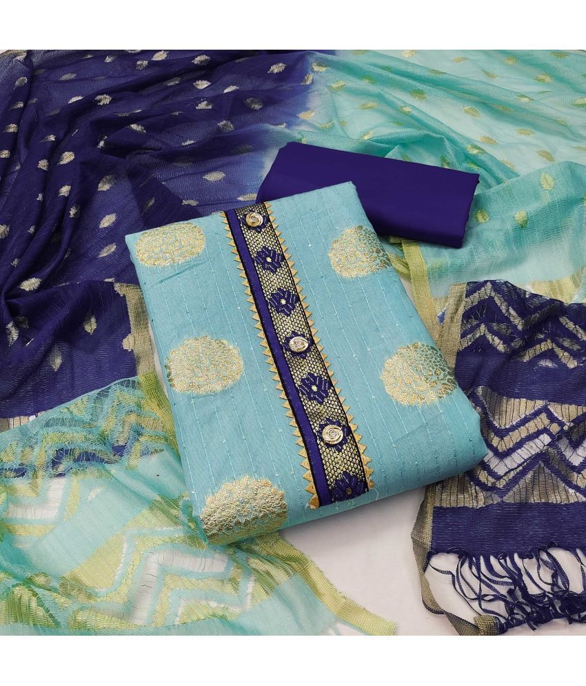     			pandadi saree Unstitched Banarasi Embroidered Dress Material - Blue ( Pack of 1 )