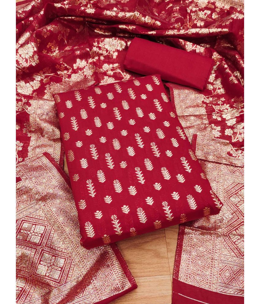     			pandadi saree Unstitched Cotton Blend Solid Dress Material - Red ( Pack of 1 )