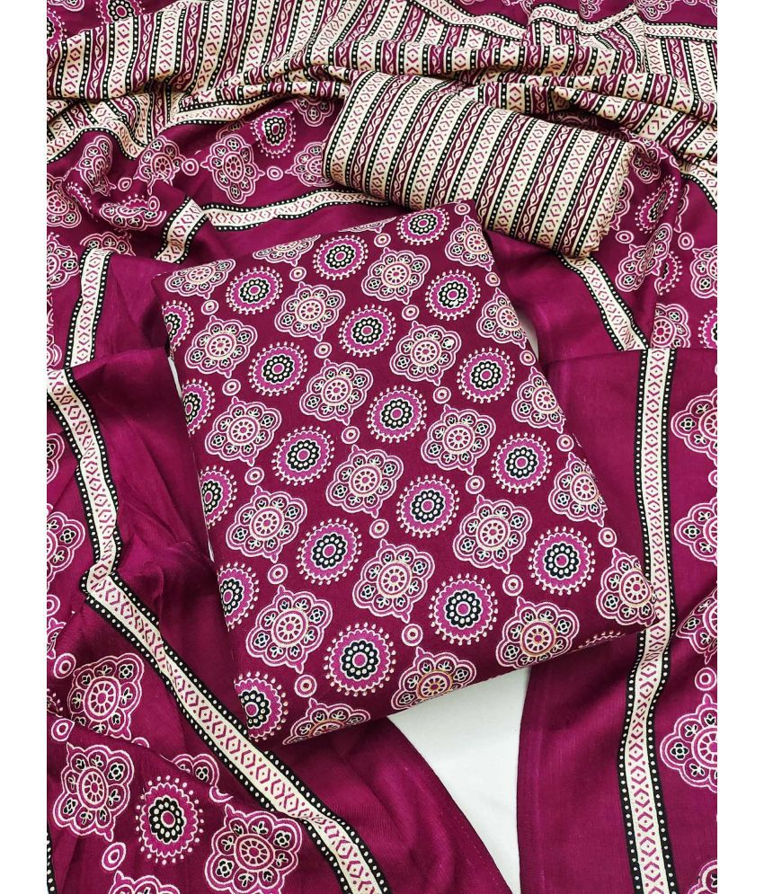     			pandadi saree Unstitched Cotton Printed Dress Material - Purple ( Pack of 1 )