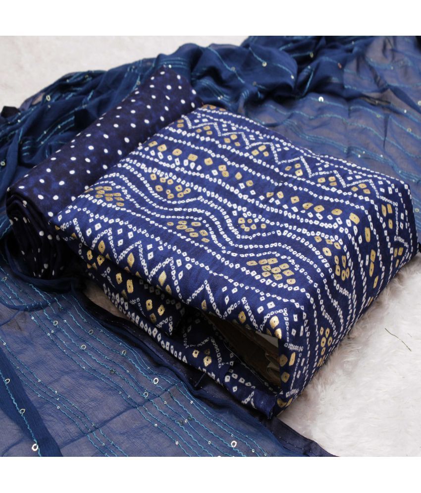     			pandadi saree Unstitched Cotton Printed Dress Material - Blue ( Pack of 1 )