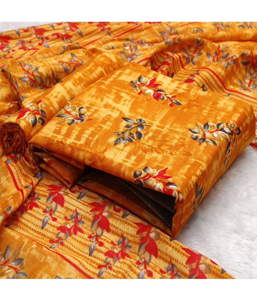     			pandadi saree Unstitched Cotton Printed Dress Material - Orange ( Pack of 1 )