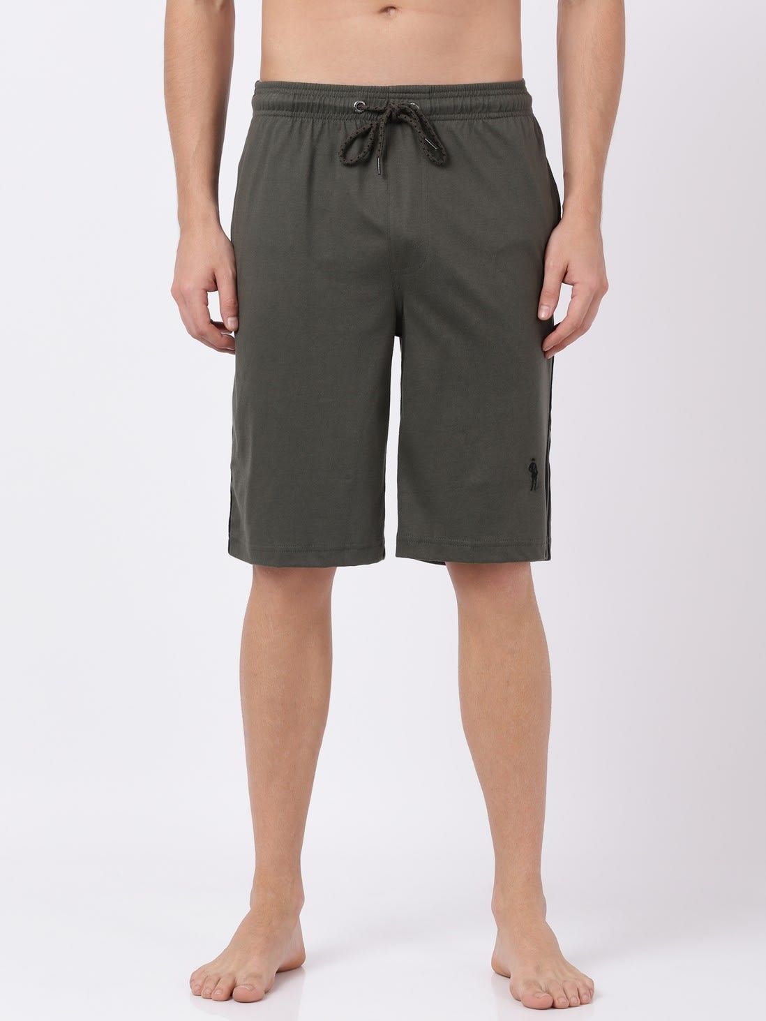     			Jockey 9426 Men's Super Combed Cotton Rich Regular Fit Solid Shorts - Deep Olive & Black