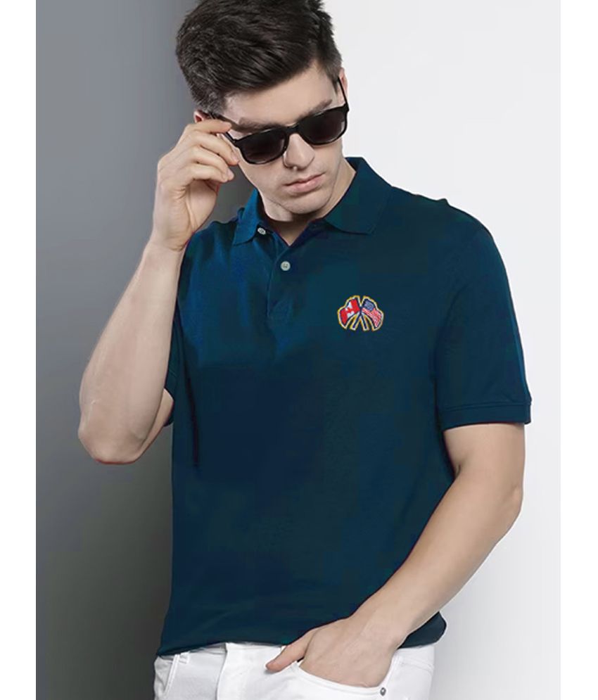     			Merriment Cotton Blend Regular Fit Solid Half Sleeves Men's Polo T Shirt - Blue ( Pack of 1 )