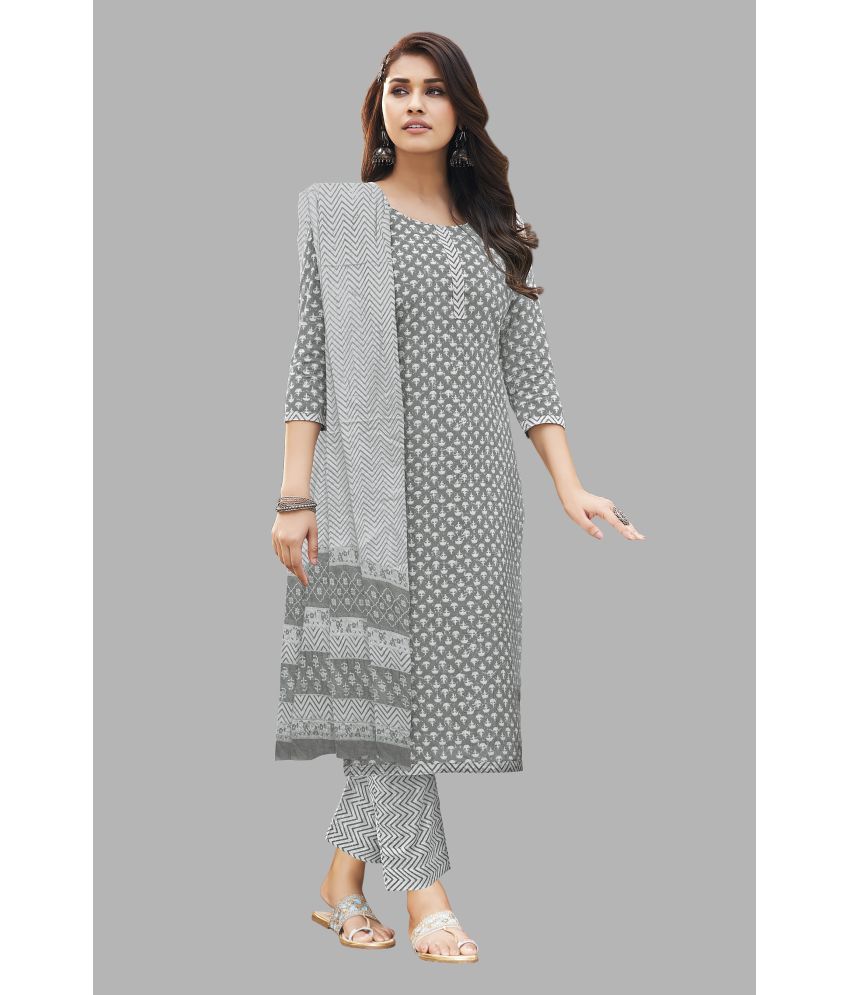     			SIMMU Cotton Printed Kurti With Pants Women's Stitched Salwar Suit - Dark Grey ( Pack of 1 )