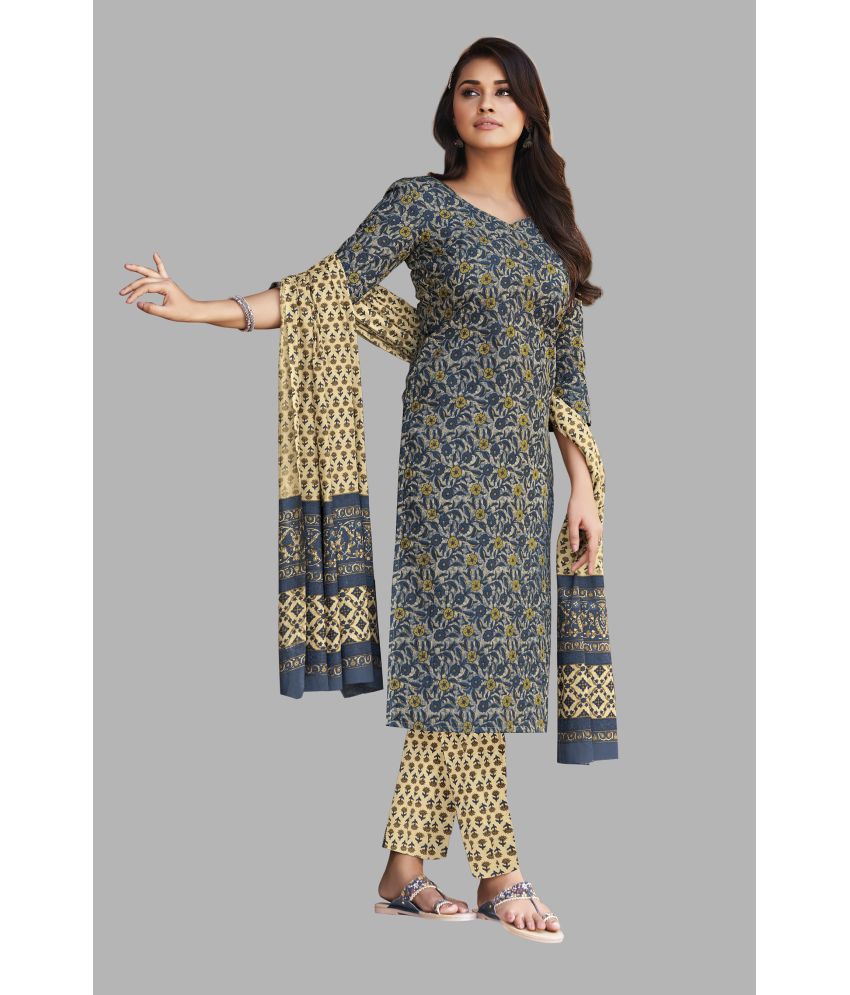    			SIMMU Cotton Printed Kurti With Pants Women's Stitched Salwar Suit - Indigo ( Pack of 1 )