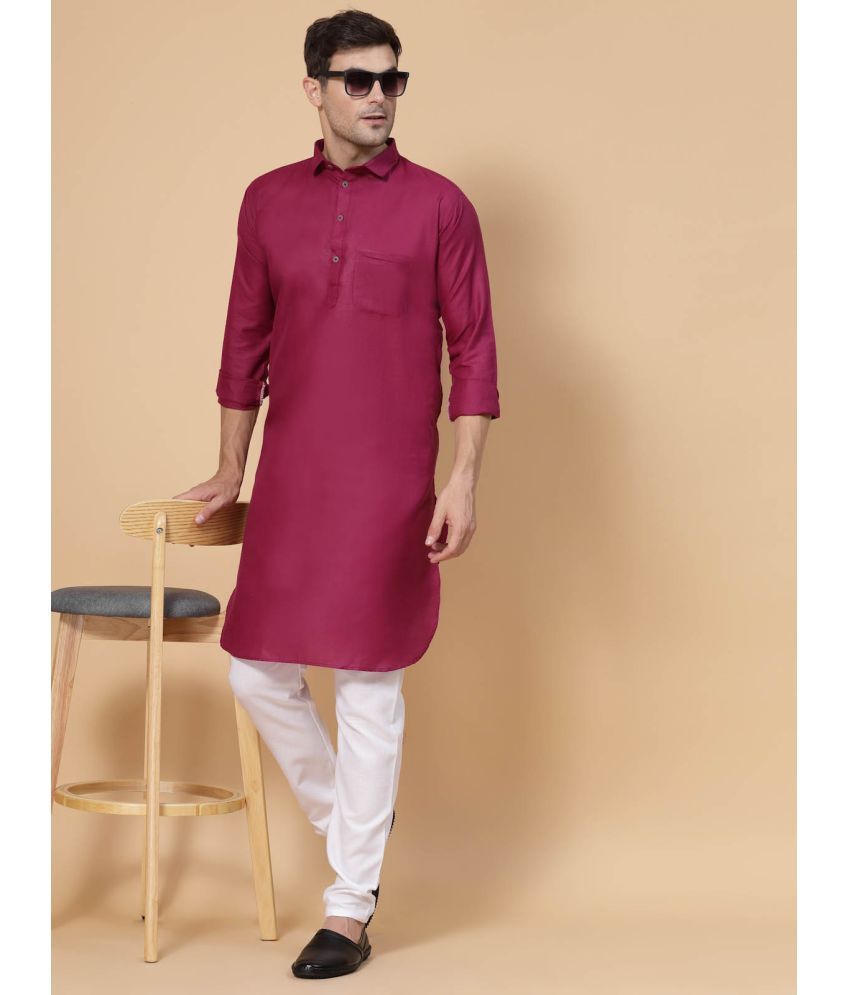     			allan peter Dark Pink Cotton Blend Men's Pathani Kurta ( Pack of 1 )