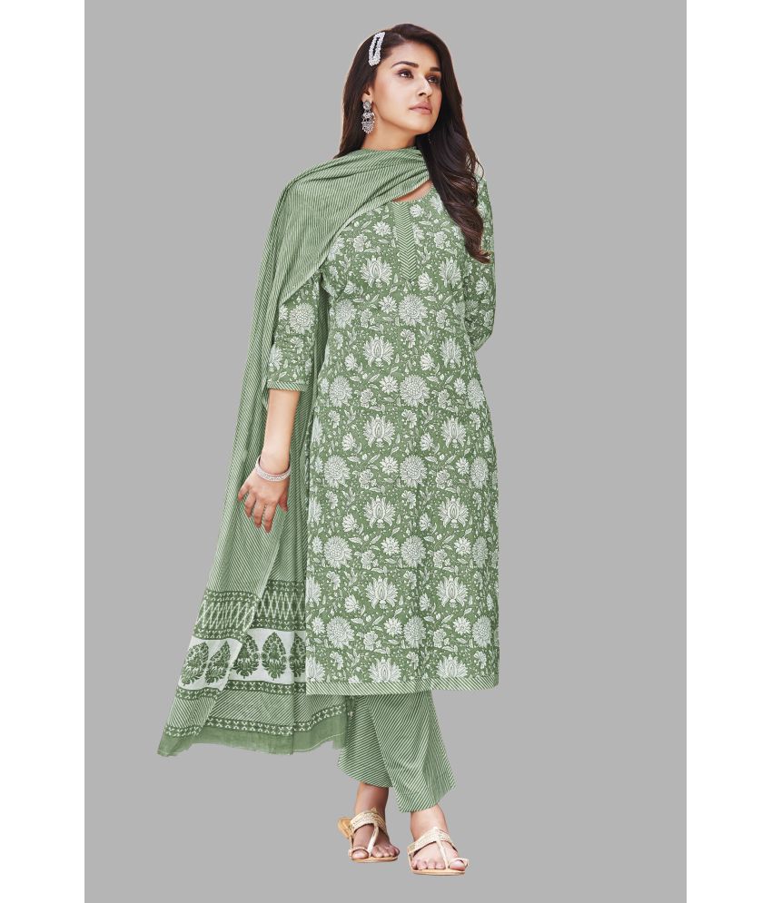     			shree jeenmata collection Cotton Printed Kurti With Pants Women's Stitched Salwar Suit - Green ( Pack of 1 )