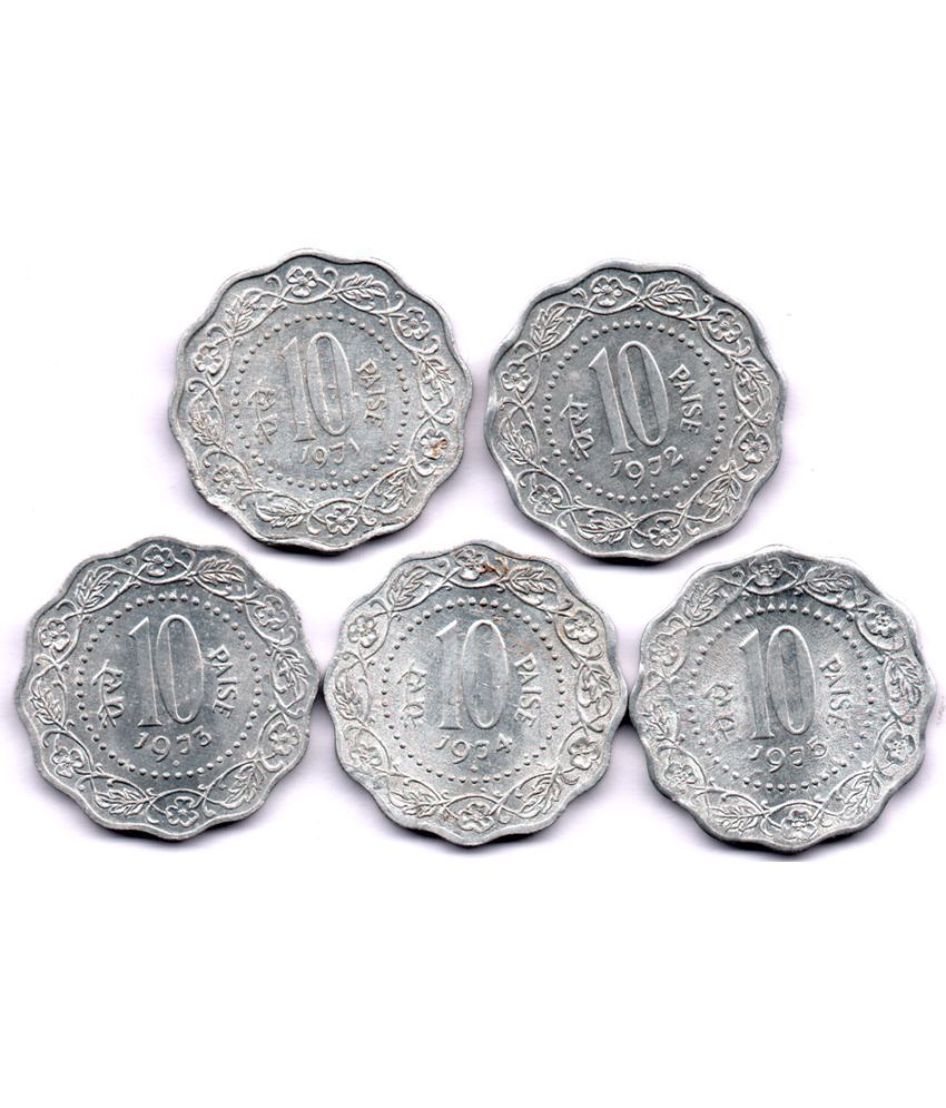     			10  /  TEN  PAISA  /  PAISE  ALLUMINIUM   1971-975   (5 PCS)  COMMEMORATIVE COLLECTIBLE-  U.N.C.