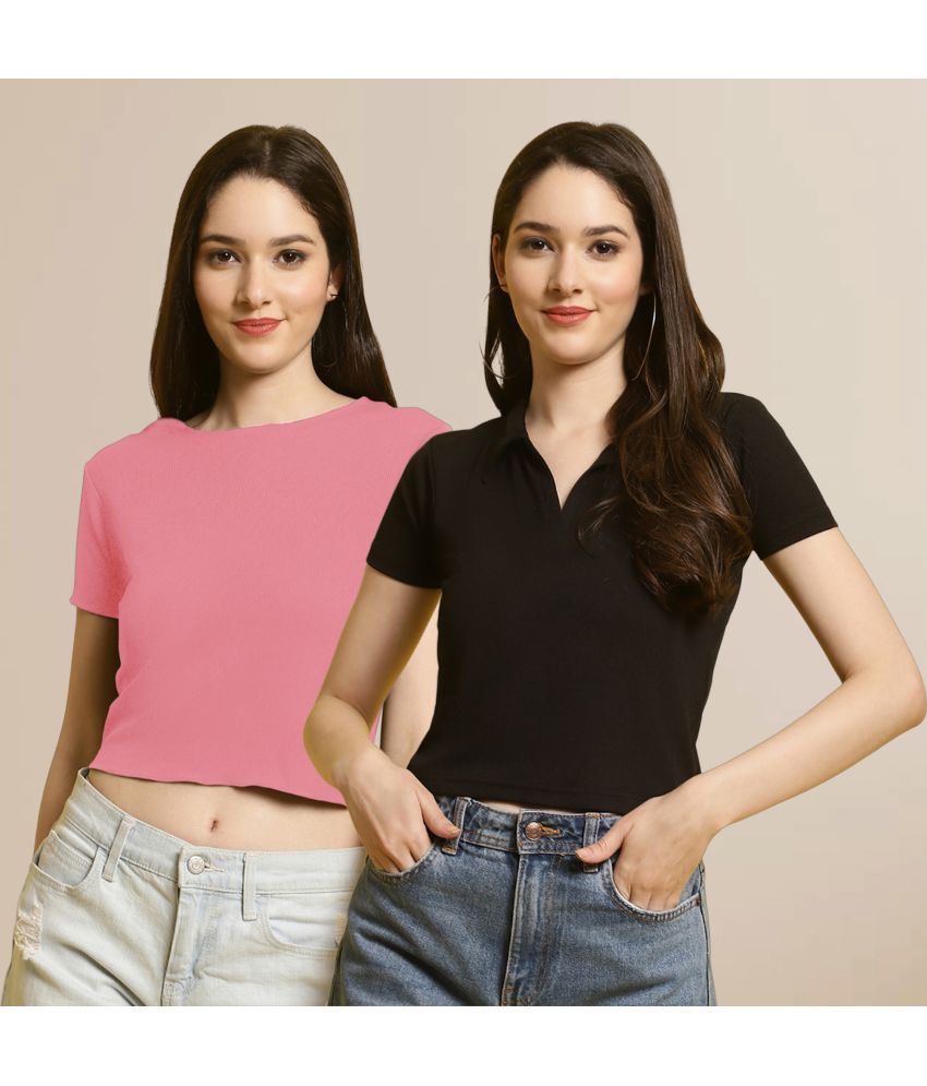     			Fabflee Multi Color Polyester Women's Crop Top ( Pack of 2 )