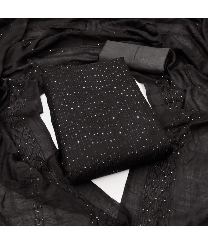     			JULEE Unstitched Chanderi Embellished Dress Material - Black ( Pack of 1 )