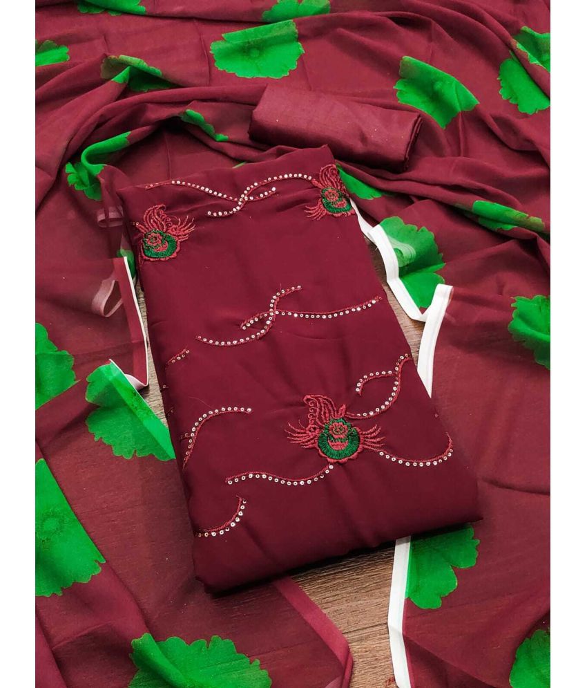     			JULEE Unstitched Georgette Embroidered Dress Material - Maroon ( Pack of 1 )