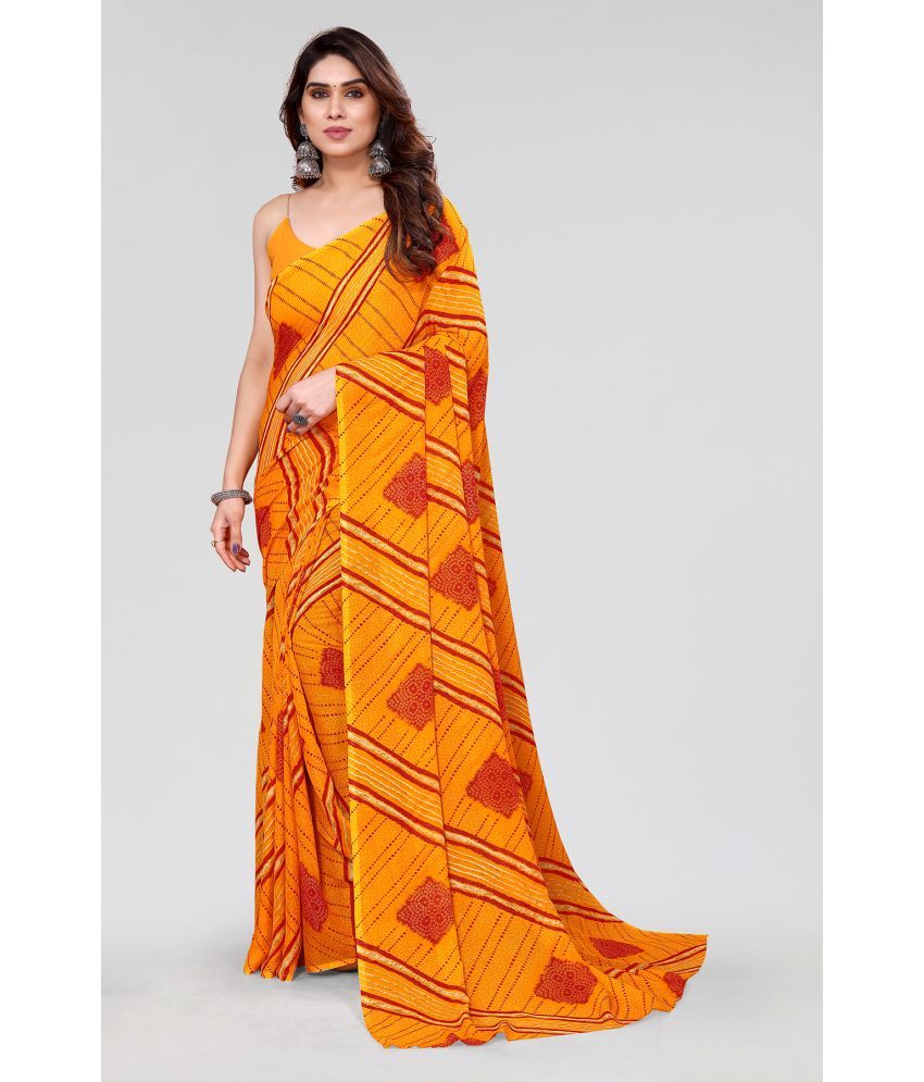     			Kashvi Sarees Georgette Printed Saree Without Blouse Piece - Yellow ( Pack of 1 )