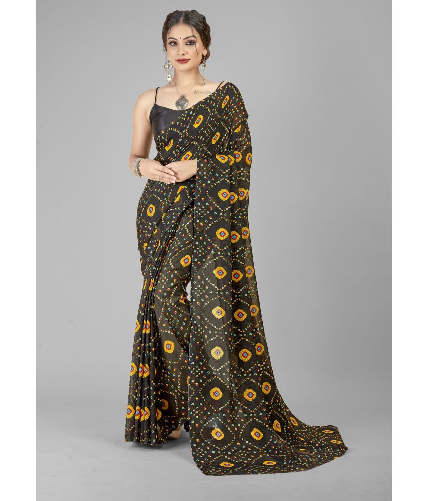     			Kashvi Sarees Georgette Printed Saree Without Blouse Piece - Black ( Pack of 1 )