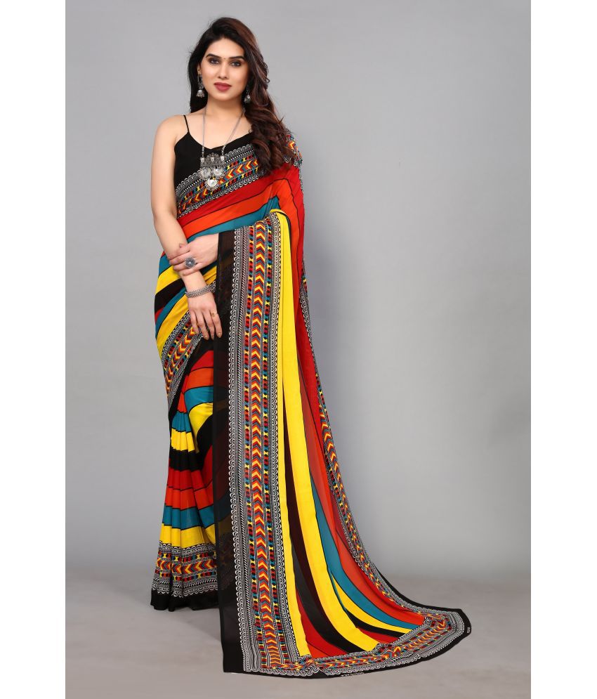     			Kashvi Sarees Georgette Printed Saree Without Blouse Piece - Multicolor ( Pack of 1 )