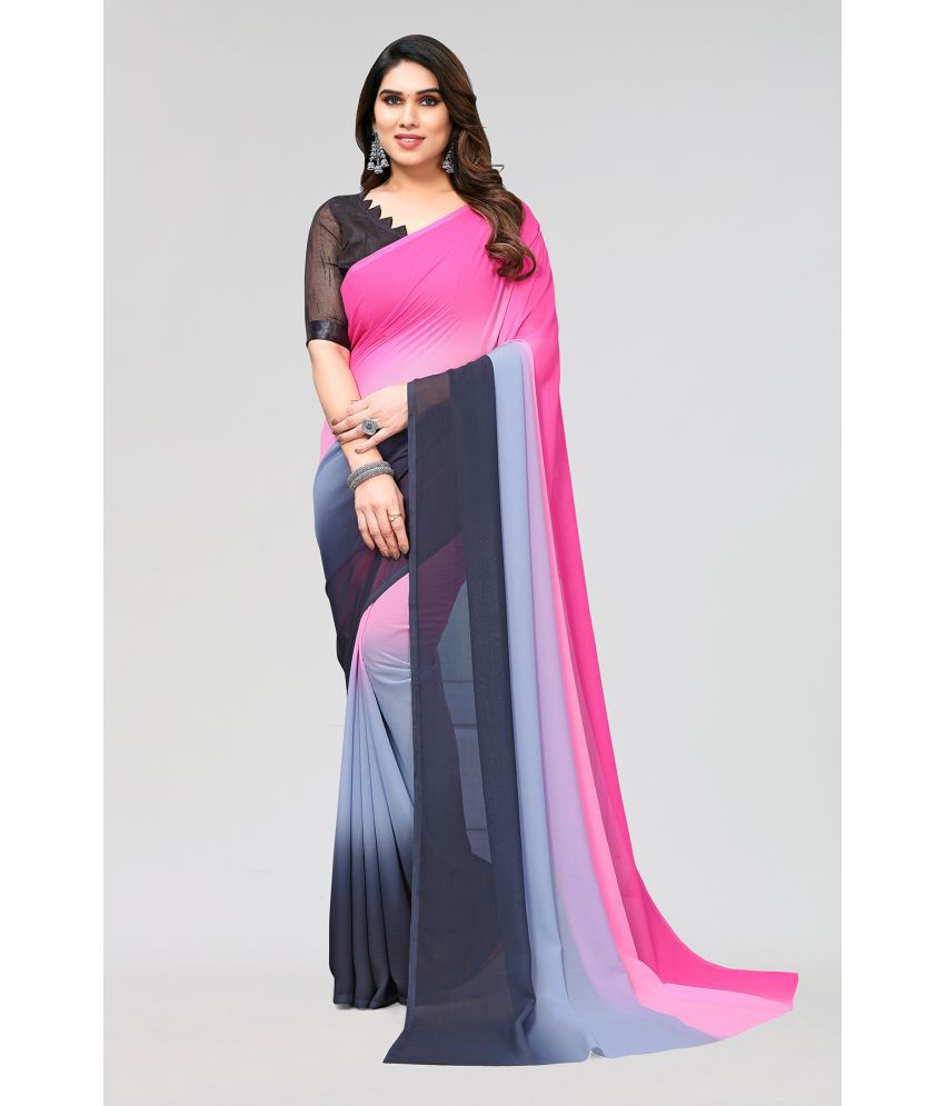     			Kashvi Sarees Georgette Solid Saree With Blouse Piece - Pink ( Pack of 1 )