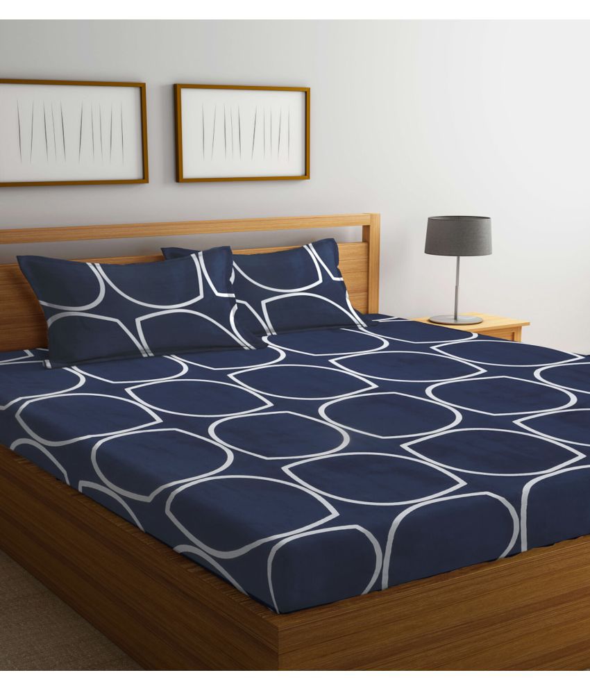     			Klotthe Poly Cotton Abstract 1 Double King Size Bedsheet with 2 Pillow Covers - Dark Blue