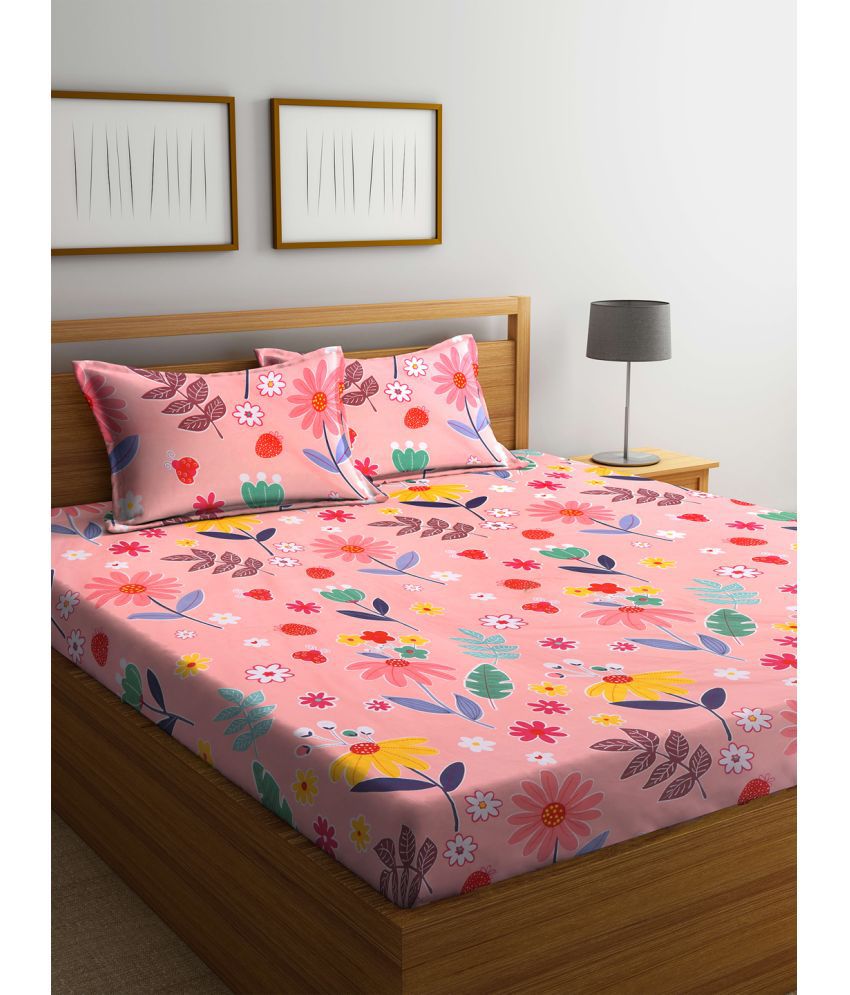     			Klotthe Poly Cotton Floral 1 Double King Size Bedsheet with 2 Pillow Covers - Pink