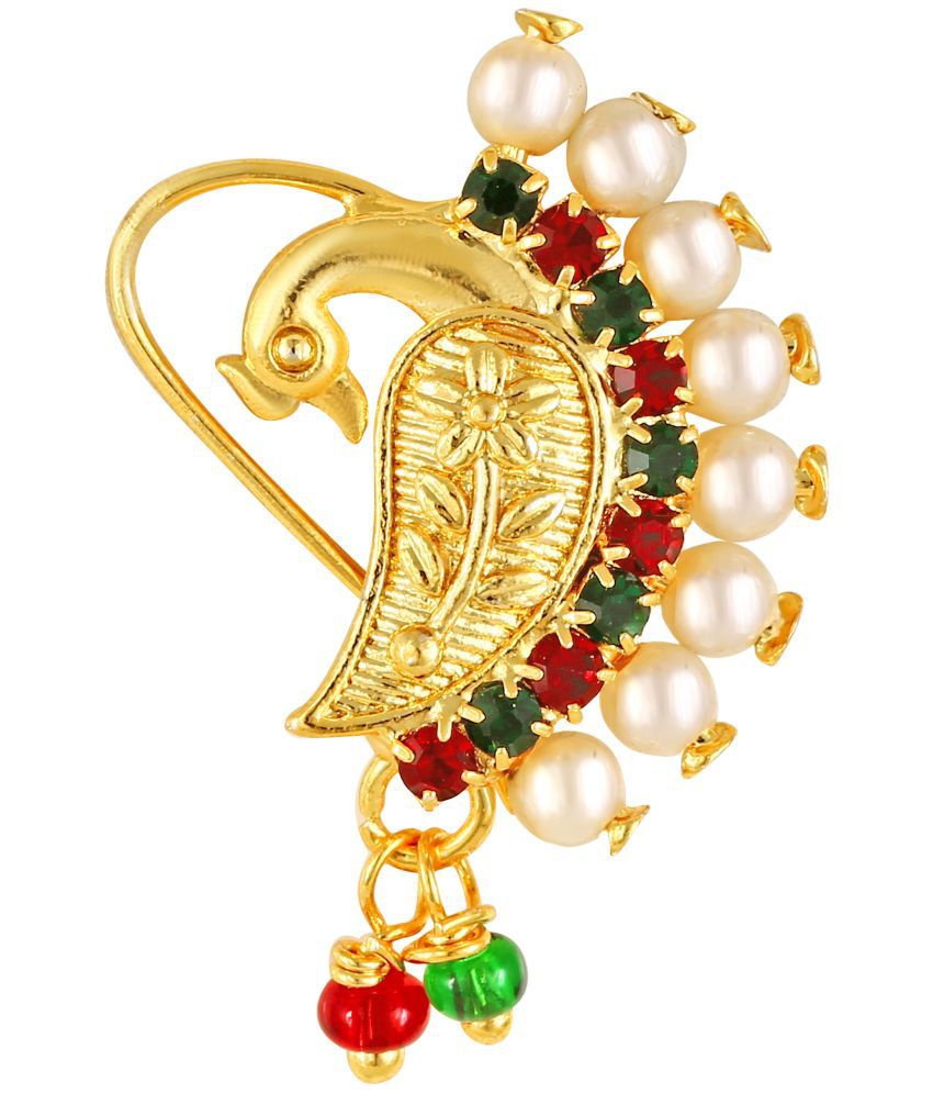    			Vivastri Gold Plated Red Stone with Peals Alloy Maharashtrian Nath Nathiya./ Nose Pin for Women &Girls VIVA1009NTH-TAR