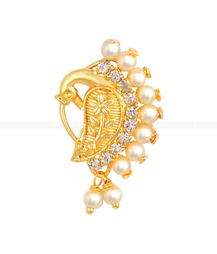     			Vivastri Gold Plated Red Stone with Peals Alloy Maharashtrian Nath Nathiya./ Nose Pin for Women &Girls VIVA1014NTH-Press